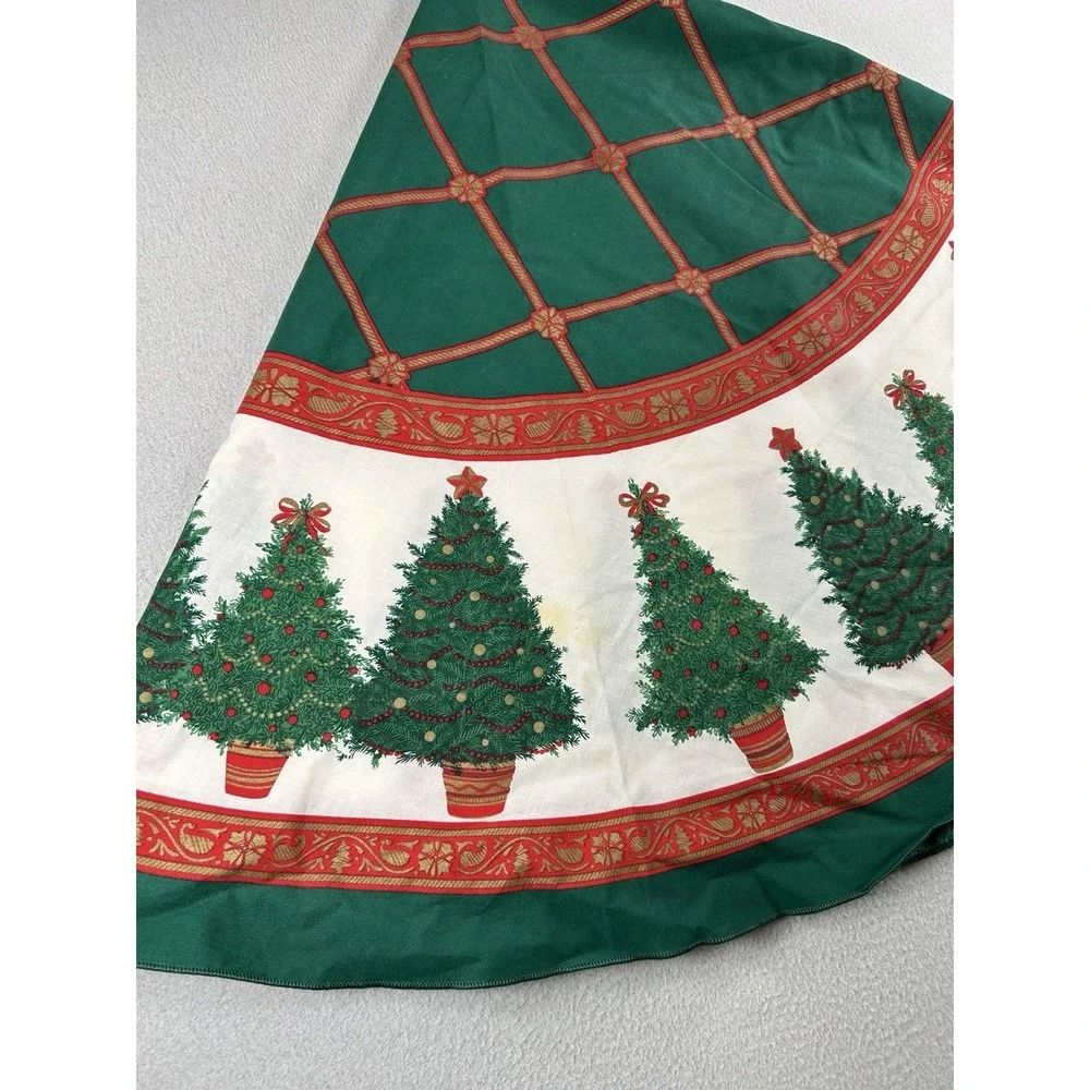 Vintage Christmas Tree Round Tablecloth Cotton Blend 58